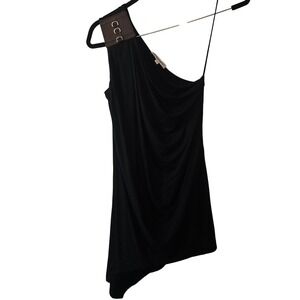 Kaufmanfranco‎ Black Draped One Shoulder Asymmetrical Top Leather Buckle Tab XS